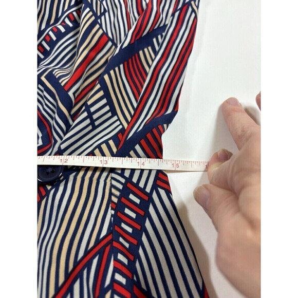 Parker Wrap Dress Blue Red Print Medium Silk Racer Back Knee Length Sleeveless - Picture 5 of 9
